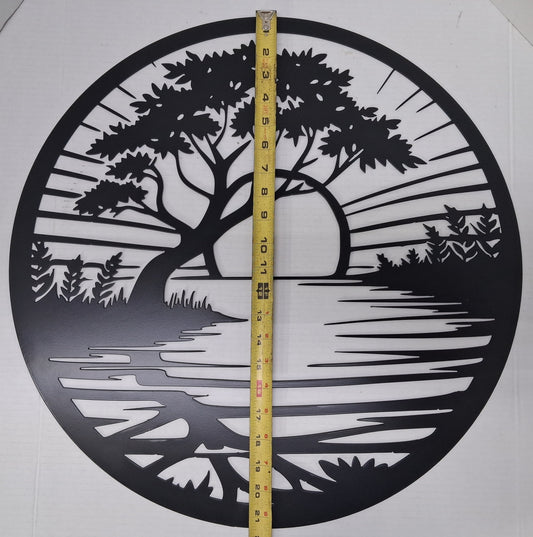 Sunset metal tree art