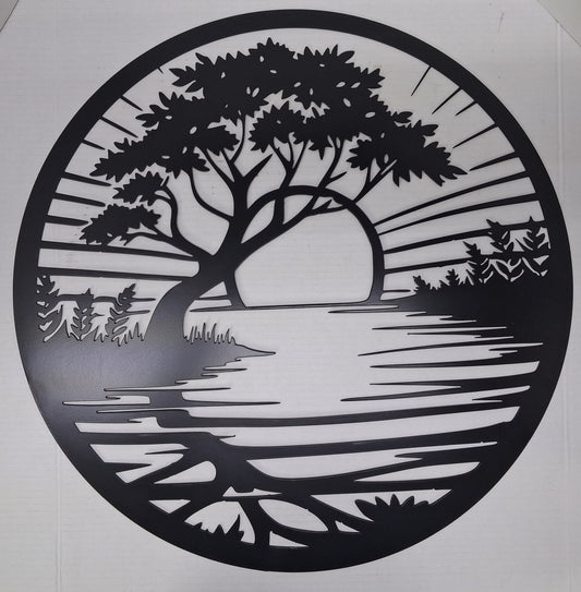 Sunset metal tree art